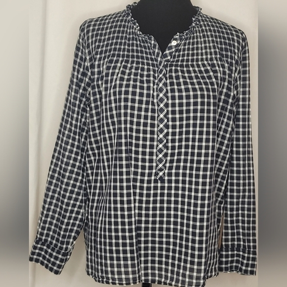 J. Crew Ruffle Classic Popover Long Sleeve Shirt in Mini Windowpane - Size 14 - Picture 5 of 16